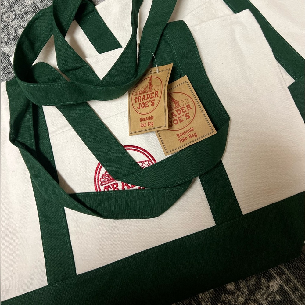 Trader Joe's Green and Cream Tote Bag